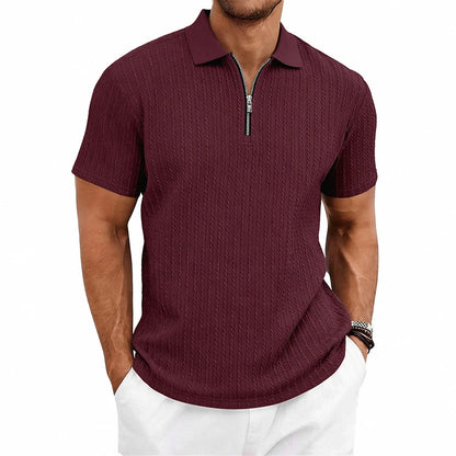 Camisa Polo Masculina de Verão Casual com Textura Tricotada Simples de Manga Curta |   Camiseta Casual Texturizada de Manga Curta (Várias Cores)