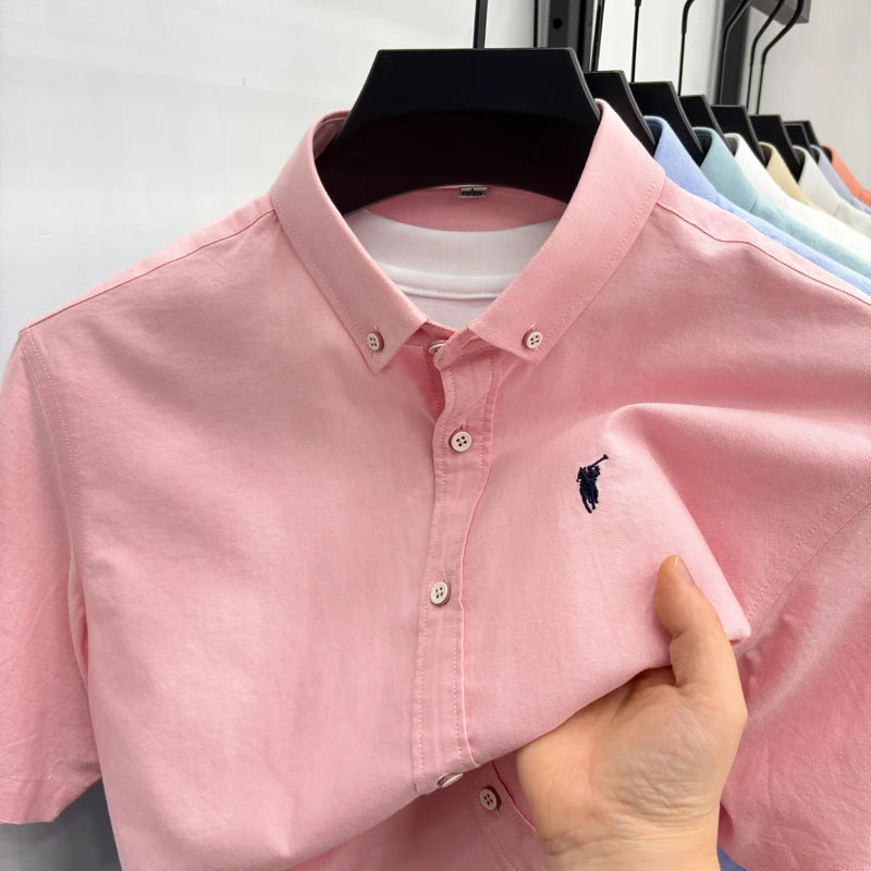 Camiseta masculina de manga curta 100% algodão puro respirável nova coleção de verão com bordado Paul Pony estilo casual para negócios
