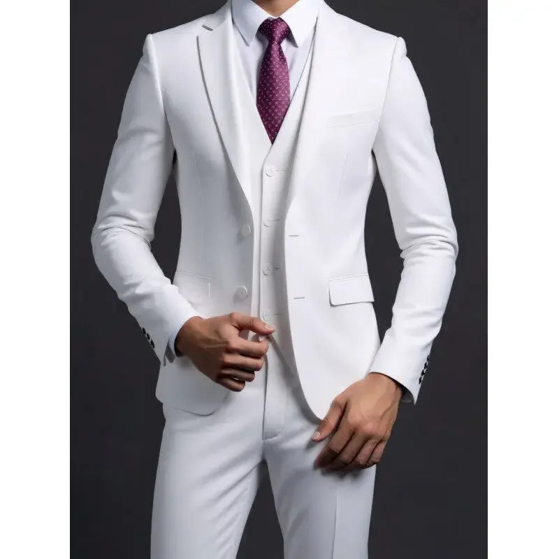 Terno (blazer + colete + calças) masculino elegante cavalheiro negócios estilo britânico cor sólida banquete anfitrião casual terno de casamento