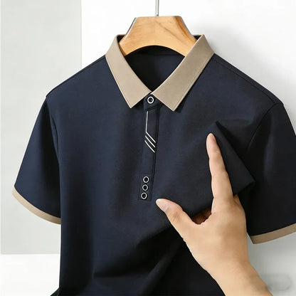 Camisa Polo Masculina de Moda com Gola Contrastante, Manga Curta, Ajuste Slim, Casual para Uso Diário, Top 2026
