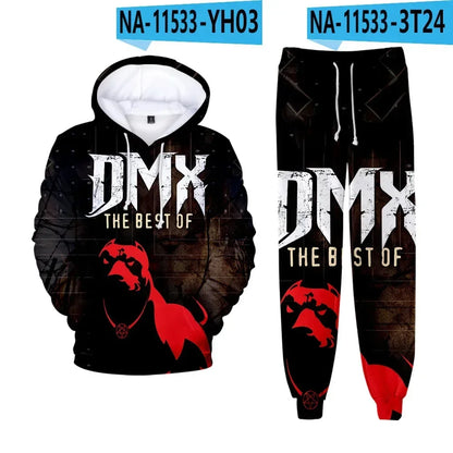 Hip hop rapper dmx impressão 3d conjuntos de treino masculino moda terno esportivo moletom com capuz + moletom roupas masculinas 2 peças conjunto