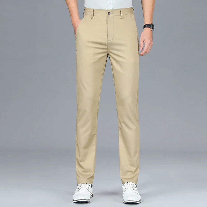 Calça casual fina de fibra de bambu masculina, estilo clássico, moda comercial, marca de luxo masculina, nova, verão 2022