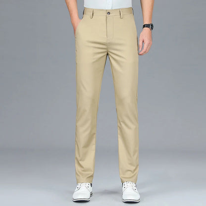 Calça casual fina de fibra de bambu masculina, estilo clássico, moda comercial, marca de luxo masculina, nova, verão 2022