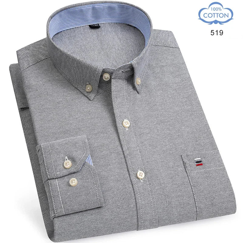 2025 camisa social masculina puro algodão oxford marca de luxo fino macio abotoado xadrez formal trabalho roupas ocidentais