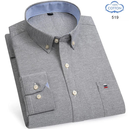2025 camisa social masculina puro algodão oxford marca de luxo fino macio abotoado xadrez formal trabalho roupas ocidentais