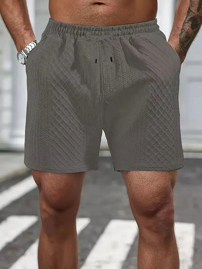 Shorts Casuais Masculinos de Malha Texturizada, Shorts de Verão com Cintura Elástica e Cordão com Bolsos para Uso Diário e Urbano