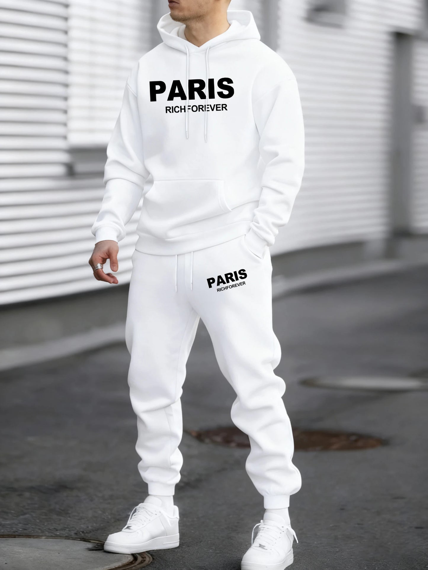 Paris Richforever Trendy Print Tracksuit For Mans Autumn Warm Loose Hoodies Fleece Simple Pants Unisex Loose Fashion Suits