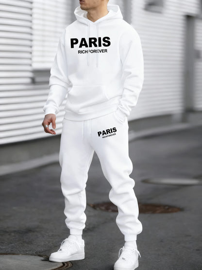 Paris Richforever Trendy Print Tracksuit For Mans Autumn Warm Loose Hoodies Fleece Simple Pants Unisex Loose Fashion Suits