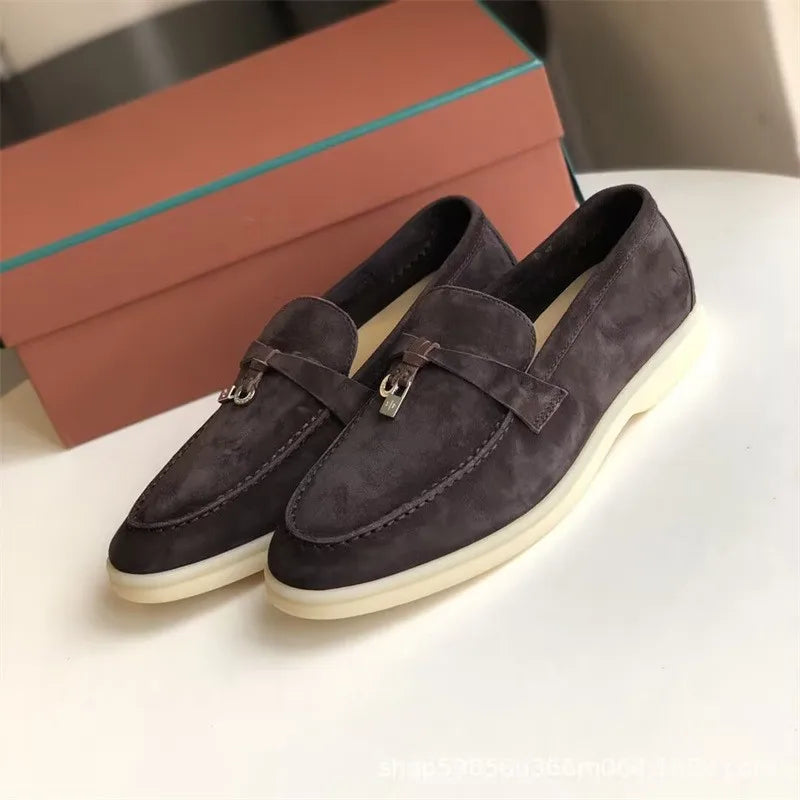Promoção: Mocassins Femininos de Couro Genuíno Estilo Old Money com Borla e Fivela, Slip On, Casual, Vintage, Sapatos Planos para o Dia a Dia, Y2k
