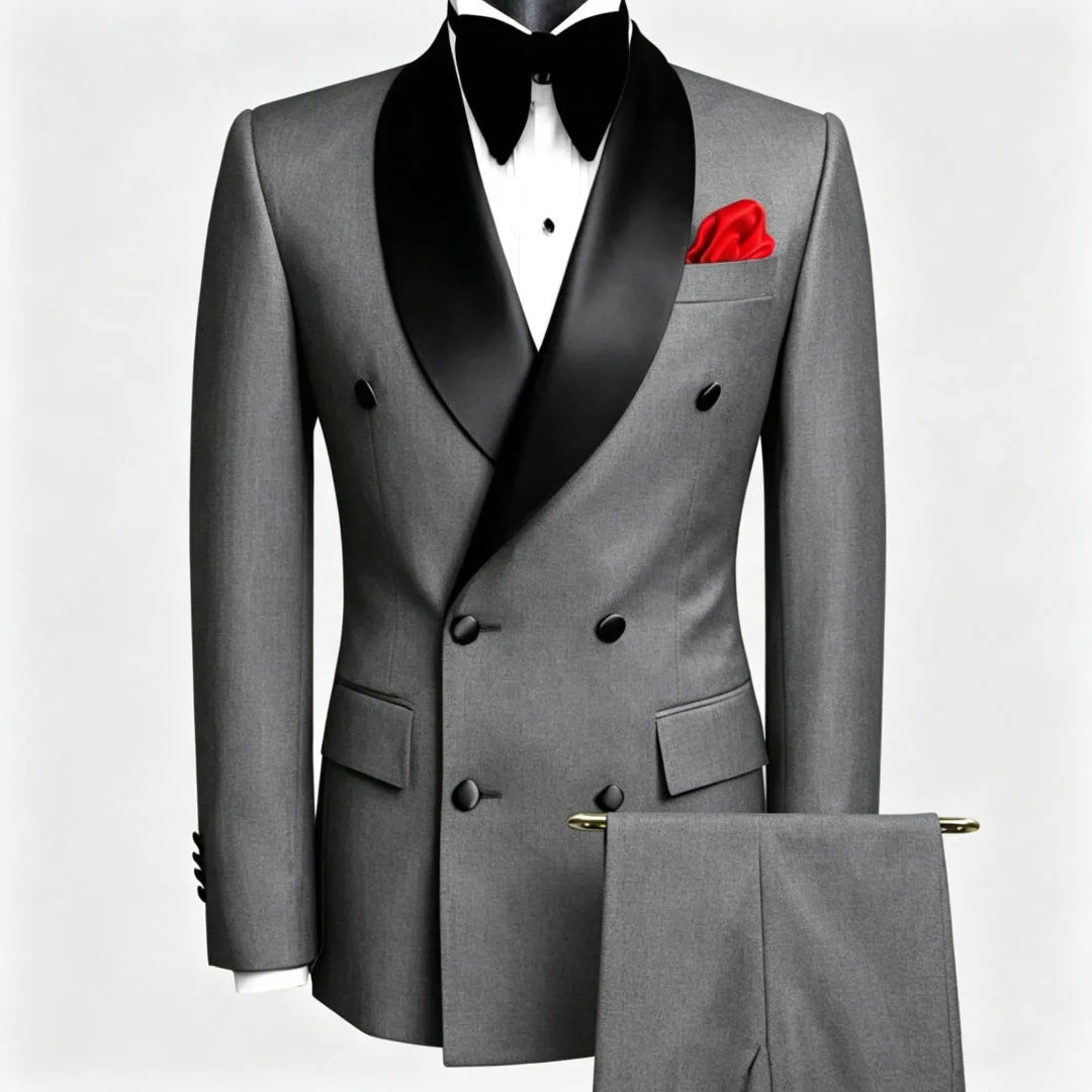 Terno masculino preto, 2 peças, botão duplo com lapela preta, para casamento, noivo, negócios, aniversário, banquete, trabalho, jaqueta e calças