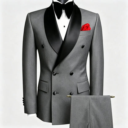 Terno masculino preto, 2 peças, botão duplo com lapela preta, para casamento, noivo, negócios, aniversário, banquete, trabalho, jaqueta e calças