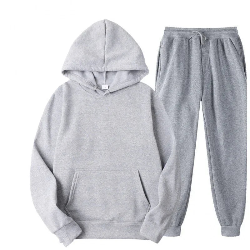 Conjunto Esportivo Masculino Outono/Inverno 2026, Cor Sólida, Duas Peças, Moletom com Capuz e Calças de Jogging, Roupas Casuais Esportivas 2026