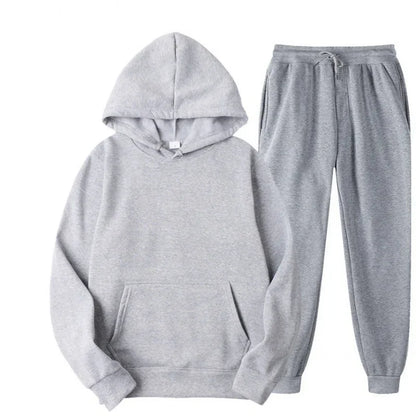 Conjunto Esportivo Masculino Outono/Inverno 2026, Cor Sólida, Duas Peças, Moletom com Capuz e Calças de Jogging, Roupas Casuais Esportivas 2026