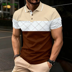 Summer Men's Polo Men's Casual Short Sleeve Polo Shirt Striped Color Block Design Sporty Polo Style Collared Polo Shirts for Man