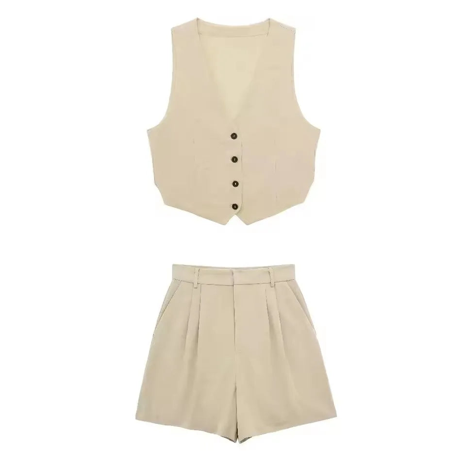 Conjunto Casual Feminino HH de 2 Peças, Top de Alça em V e Calças Slim de Cintura Alta, Roupas Casuais para Escritório e Uso Diário