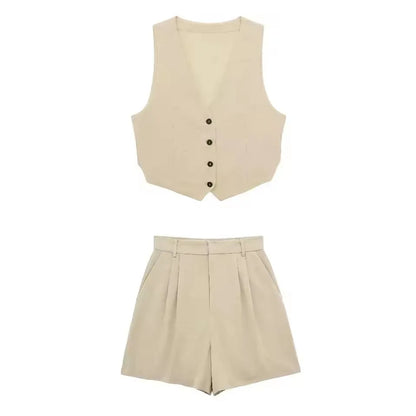 Conjunto Casual Feminino HH de 2 Peças, Top de Alça em V e Calças Slim de Cintura Alta, Roupas Casuais para Escritório e Uso Diário
