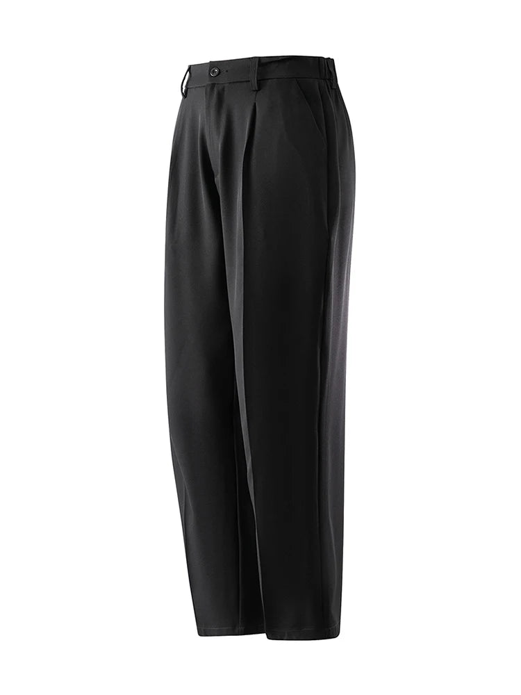 Summer Korean Men's Pants Light&Thin Polyester Elastic Waist Semi-Wide Loose Slacks Drape Suit Pants Male Casual Trousers