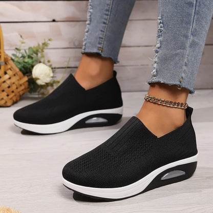 Tênis feminino de caminhada com amortecimento de ar, antiderrapante, ortopédico, modelo mule, respirável e com salto anabela.