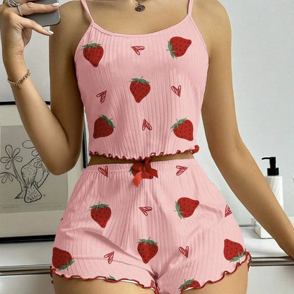 Conjunto de Pijama Feminino com Shorts, Roupa de Casa, Lingerie Sexy, Camisolas, Camisetas, Roupas de Dormir para Mulheres