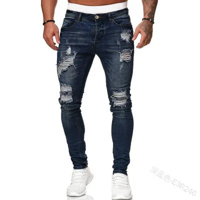 2025 New Solid Color Fashion Men Casual Pants Stretch Jeans Skinny Work Trousers Male Wash Slim Fit for Zippered Jeans Men Cloth