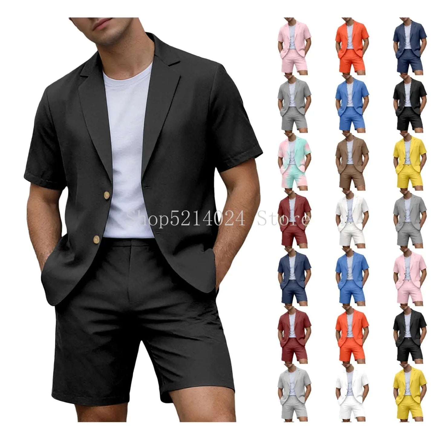 Conjuntos para Homens Blazer de Manga Curta e Calças Curtas Leves para Casamento, Festa, Negócios e Trajes Formais