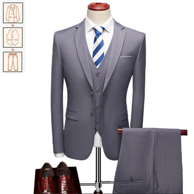 2025 New Men's Business Casual Suit for Weddings Male Solid Colour Formal Suit Sets Men Prom Party Tuxedo Dress