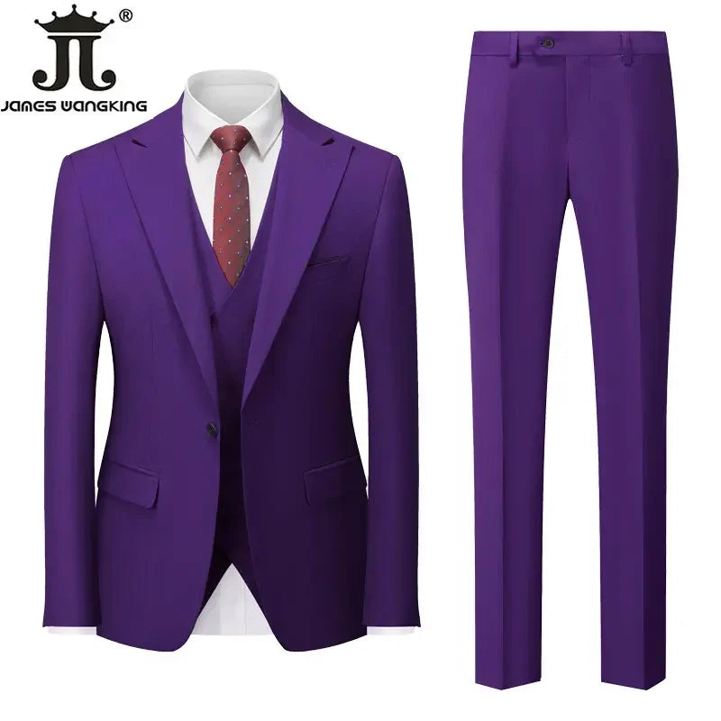 Conjunto de Terno Masculino de 3 Peças (Blazer + Colete + Calça) Tamanhos EUA XXS-3XL, Cor Sólida, Estilo Boutique, para Negócios Oficiais, Casamentos e Festas