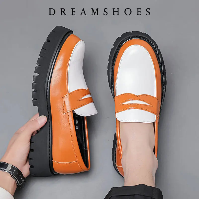 Italian Luxury Brand Loafers Men's Yellow and White Color Leather Shoes Slip-on Fashion Thick Sole Casual Shoes Wedding Moccasin