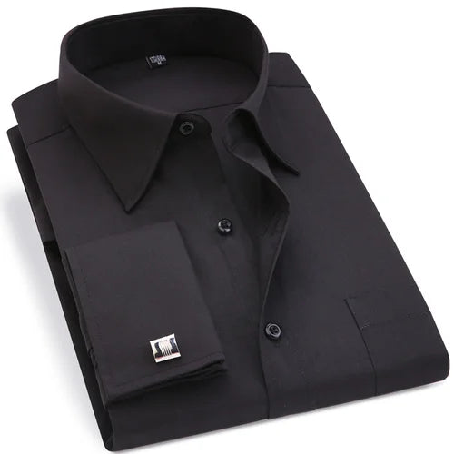 6xl oversized abotoaduras francesas camisa de manga longa para homens para trabalho negócios fino ajuste manga longa camisa masculina social formal