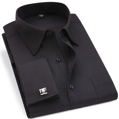 6xl oversized abotoaduras francesas camisa de manga longa para homens para trabalho negócios fino ajuste manga longa camisa masculina social formal