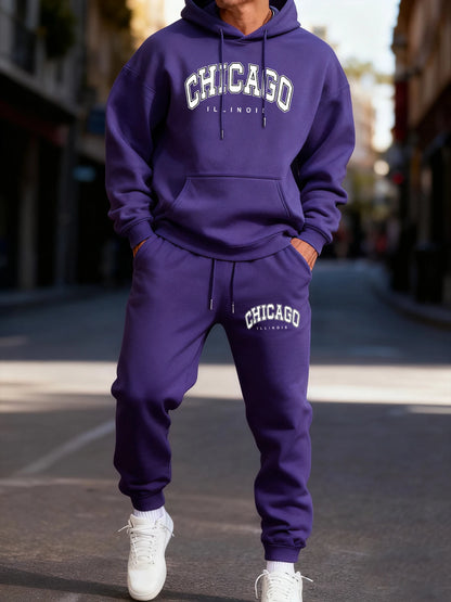 Chicago Letter Logo Prints Mans Hoodie Set Couple'S Comfortable Two Pices Sets Fashion Jogging Pants Loose Pocket Streetwear