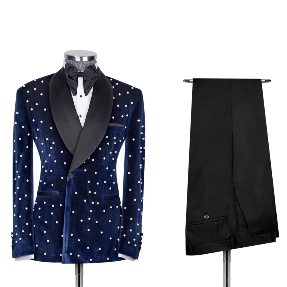 Ternos masculinos de veludo jaqueta slim fit 2 peças/bordado de pérola personalização avançada blazer masculino/moda roupa de noivo de casamento