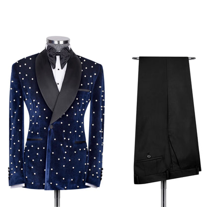 Ternos masculinos de veludo jaqueta slim fit 2 peças/bordado de pérola personalização avançada blazer masculino/moda roupa de noivo de casamento