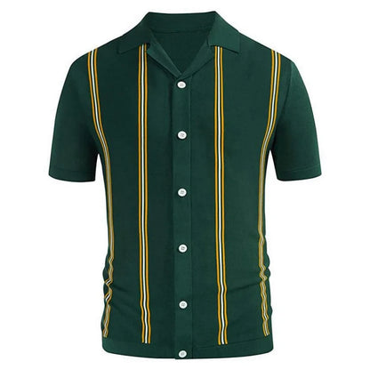 Novo verão camiseta masculina 2024 manga curta lapela listra impressão botão listra camisa polo moda pulôver topos