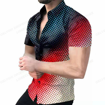 Camisas de praia com estampa geométrica 3D, camisas havaianas de manga curta, blusas masculinas, camisa gráfica, camisa Cuba, roupas masculinas