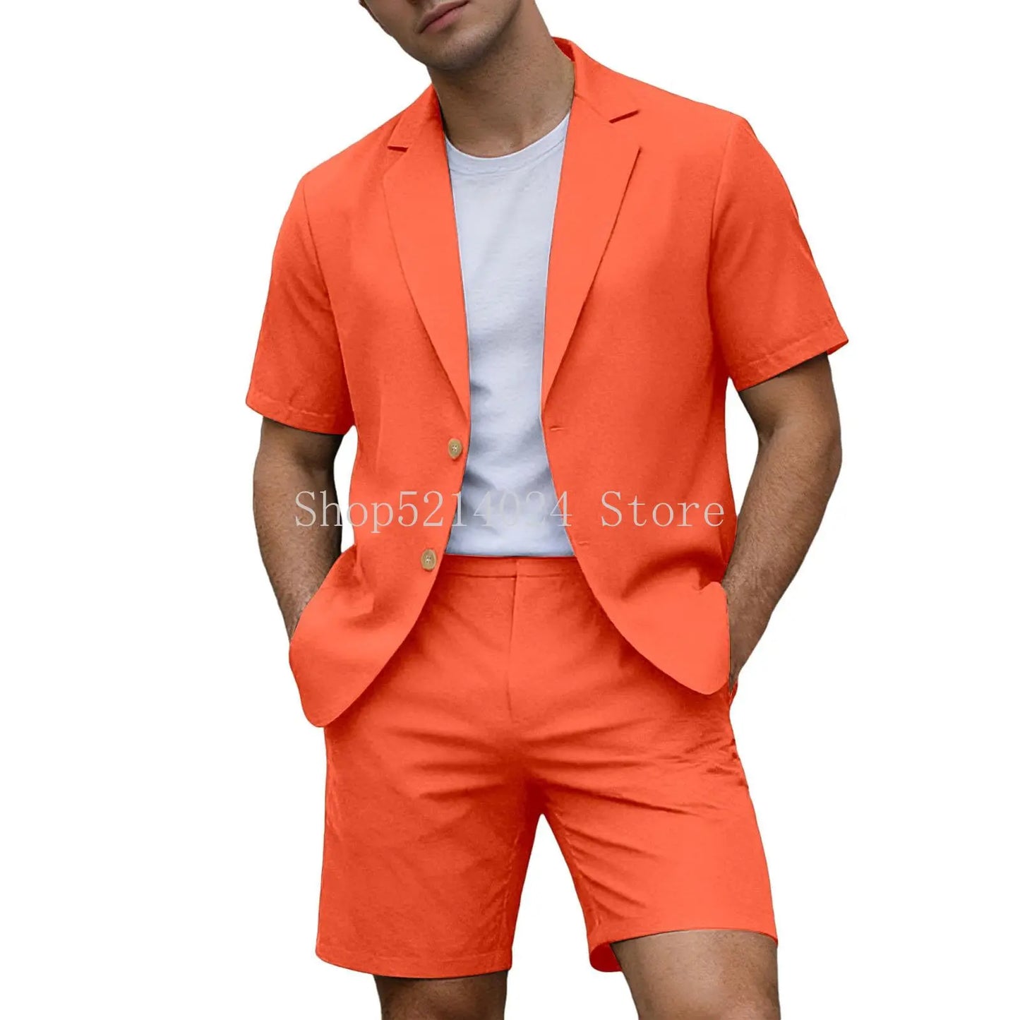 Conjuntos para Homens Blazer de Manga Curta e Calças Curtas Leves para Casamento, Festa, Negócios e Trajes Formais