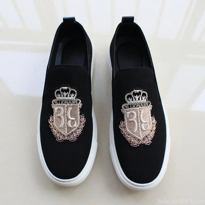 Sapato liso de couro de camurça preta masculino, bordado de luxo, mocassins de maré, sapato casual de festa, novo, 2022