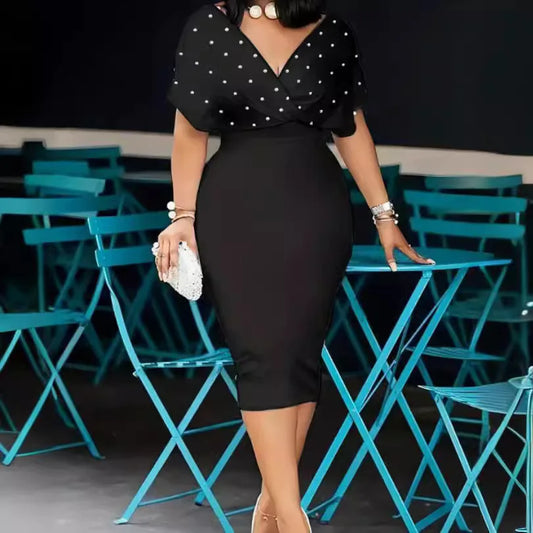 Vestido de verão mulher 2025 moda sexy apertado encaixe profundo-v vestido branco pérola vestidos de festa cor sólida magro escritório midi vestido