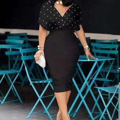Vestido de verão mulher 2025 moda sexy apertado encaixe profundo-v vestido branco pérola vestidos de festa cor sólida magro escritório midi vestido
