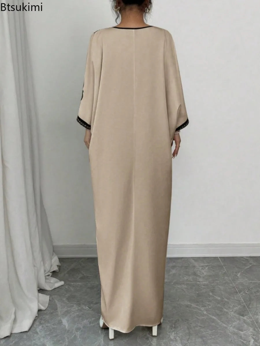 Vestidos Maxi Muçulmanos para Mulheres, Robe Solto com Decote em V, Jalabiya para Festas, Vestido Elegante para o Ramadã, Vestidos Longos, Kaftan Árabe Marroquino, Abayas