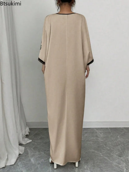 Vestidos Maxi Muçulmanos para Mulheres, Robe Solto com Decote em V, Jalabiya para Festas, Vestido Elegante para o Ramadã, Vestidos Longos, Kaftan Árabe Marroquino, Abayas