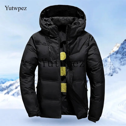 Jaqueta Masculina de Inverno 2026 Corta-Vento para Escalada com Capuz Removível, Parka Esportiva Casual para Caminhada ao Ar Livre, Casaco de Pluma de Pato Branco