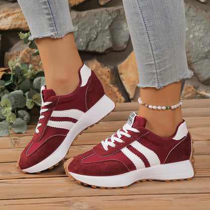 Moda novo estilo elegante rendas até sapatos casuais femininos primavera/outono dedo do pé redondo sola grossa anti deslizamento sapatos esportivos confortáveis