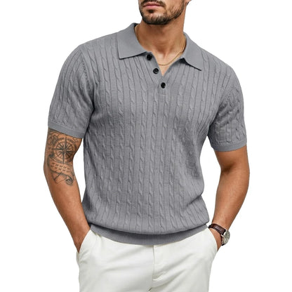 Camisetas Texturizadas de Verão para Homens, Camisas de Malha Leves de Manga Curta, Camisas Listradas Vintage, Camisetas de Malha Respirável, Polos para Homens
