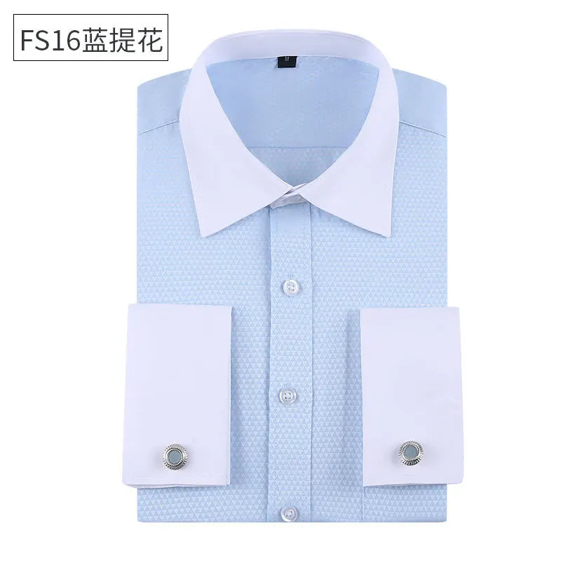 Social formal francês manguito manga longa camisa masculina festa de casamento escritório trabalho masculino vestido camisa cor sólida camisas brancas negócios 6xl