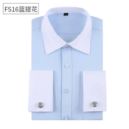 Social formal francês manguito manga longa camisa masculina festa de casamento escritório trabalho masculino vestido camisa cor sólida camisas brancas negócios 6xl