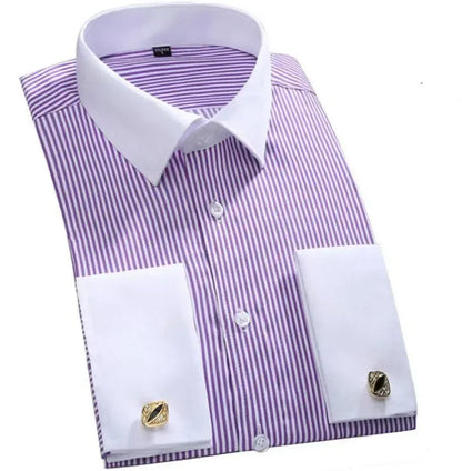 Quality French Cufflinks Shirt Men's Long Sleeve Tuxedo Male Brand Slim Fit White Button Cuff Social Men Dress Shirts