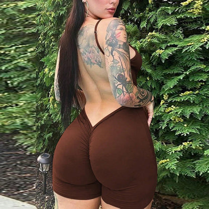 Macacão curto Hugcitar, liso, sem mangas, com decote nas costas, franzido, sexy e justo ao corpo, ideal para o outono, férias e festas.