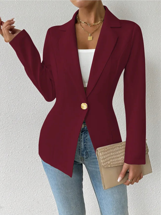 Mulheres único botão fino blazer primavera verão senhora entalhado manga longa sólido negócios workwear blazer casacos ZC-ZC740