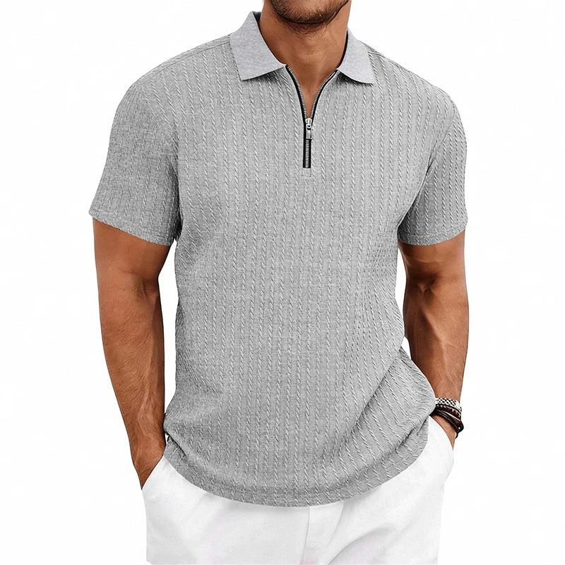 Camisa Polo Masculina de Verão Casual com Textura Tricotada Simples de Manga Curta |   Camiseta Casual Texturizada de Manga Curta (Várias Cores)
